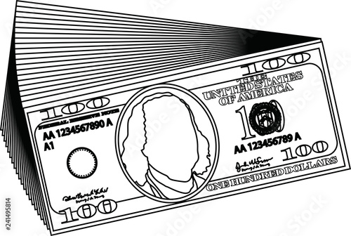 Bunch of 100 US dollar banknote outline