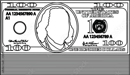 Bunch of 100 US dollar banknote outline