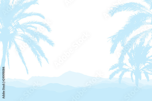 Time to Travel. Banner with silhouettes of tropical palm trees on a white background for tourism.
