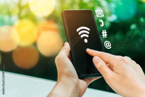 Wallpaper Mural Communication fintech sign icon and connection screen of smartphone. Financial business technology. Torontodigital.ca