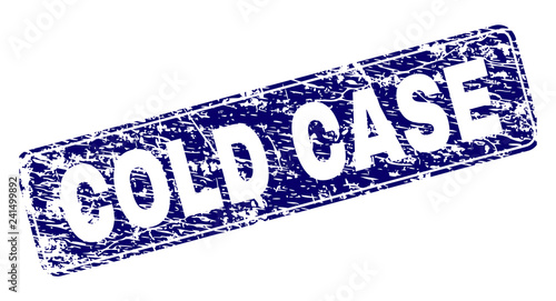 COLD CASE stamp seal watermark with grunge texture. Seal shape is a rounded rectangle with frame. Blue vector rubber print of COLD CASE title with grunge texture.
