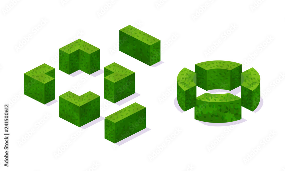 Obraz premium Set of various garden 3D shrubs, flower plants from park.