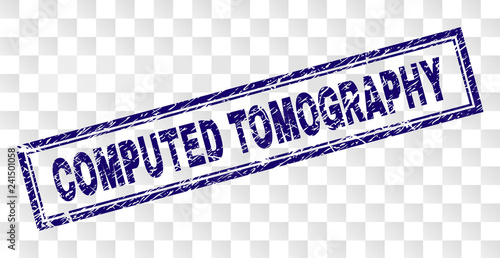 COMPUTED TOMOGRAPHY stamp seal watermark with rubber print style and double framed rectangle shape. Stamp is placed on a transparent background.