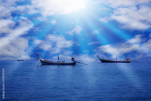 Fotografie fishing boat with sunlight in the sea