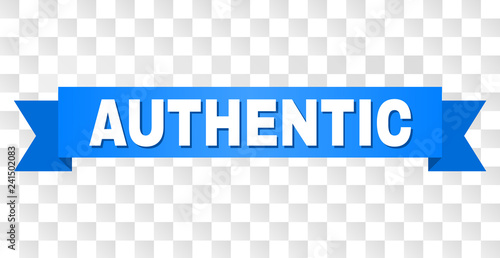 AUTHENTIC text on a ribbon. Designed with white title and blue stripe. Vector banner with AUTHENTIC tag on a transparent background.