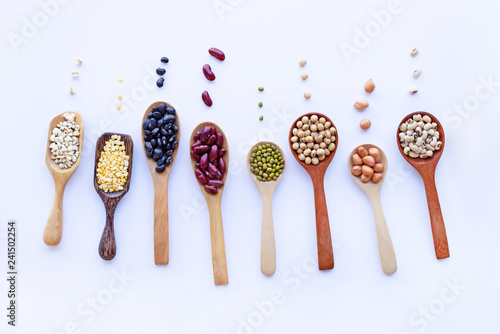 Mixed beans, Different legumes isolated on white.