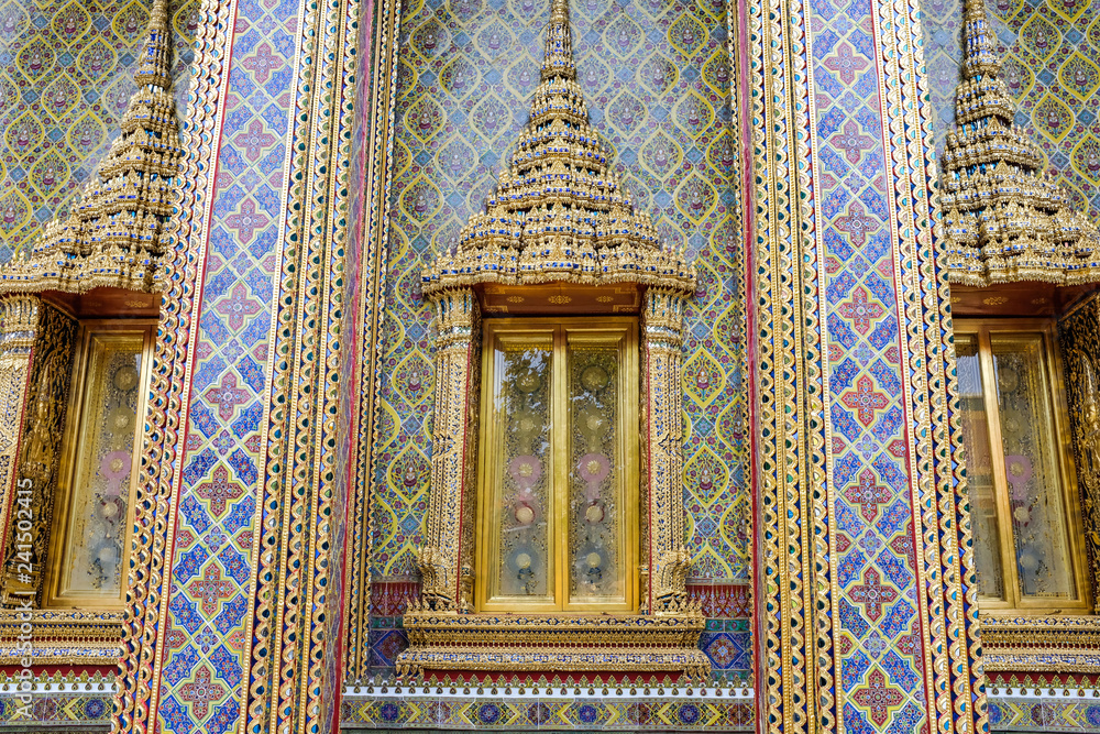 Thai temple architecture wall decoration of Wat Ratchabophit in Bangkok Thailand