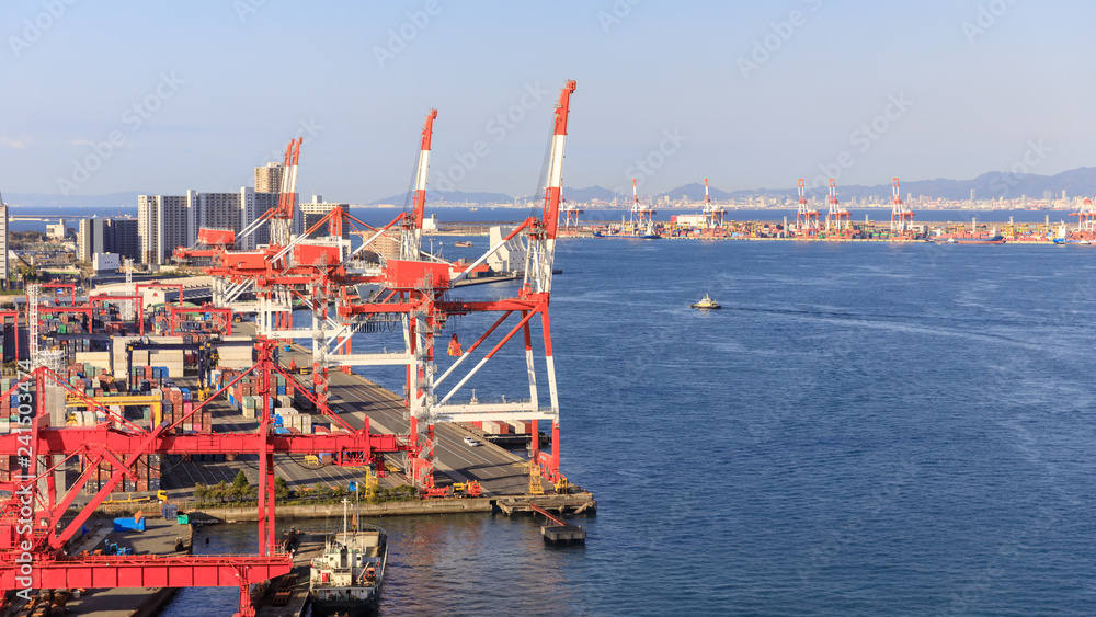 industrial facilities and port and corgo ship osaka japan