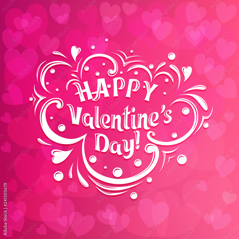 Happy Valentines Day typography poster with handwritten calligraphy text on red-pink background with hearts. Eps 10 vector Happy Valentines Day typography poster with handwritten calligraphy text on red-pink background with hearts. Eps 10 vector