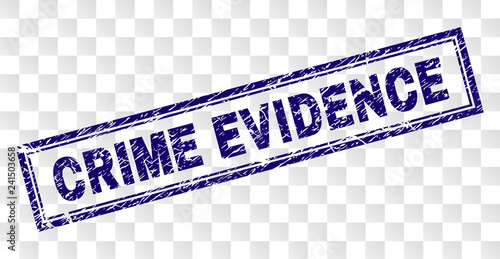 CRIME EVIDENCE stamp seal imprint with rubber print style and double framed rectangle shape. Stamp is placed on a transparent background.