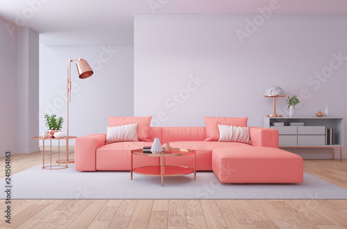 Luxury modern interior of living room ,Living coral decor concept ,3d render