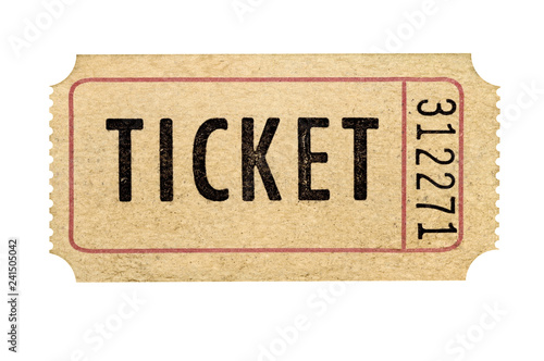 Old used brown torn ticket stub isolated