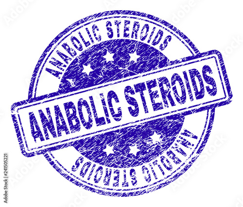 ANABOLIC STEROIDS stamp seal imprint with grunge texture. Designed with rounded rectangles and circles. Blue vector rubber print of ANABOLIC STEROIDS title with grunge texture.
