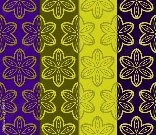 Green  purple color set of Geometric Pattern In Lace Style. Ethnic Ornament. Vector Illustration.
