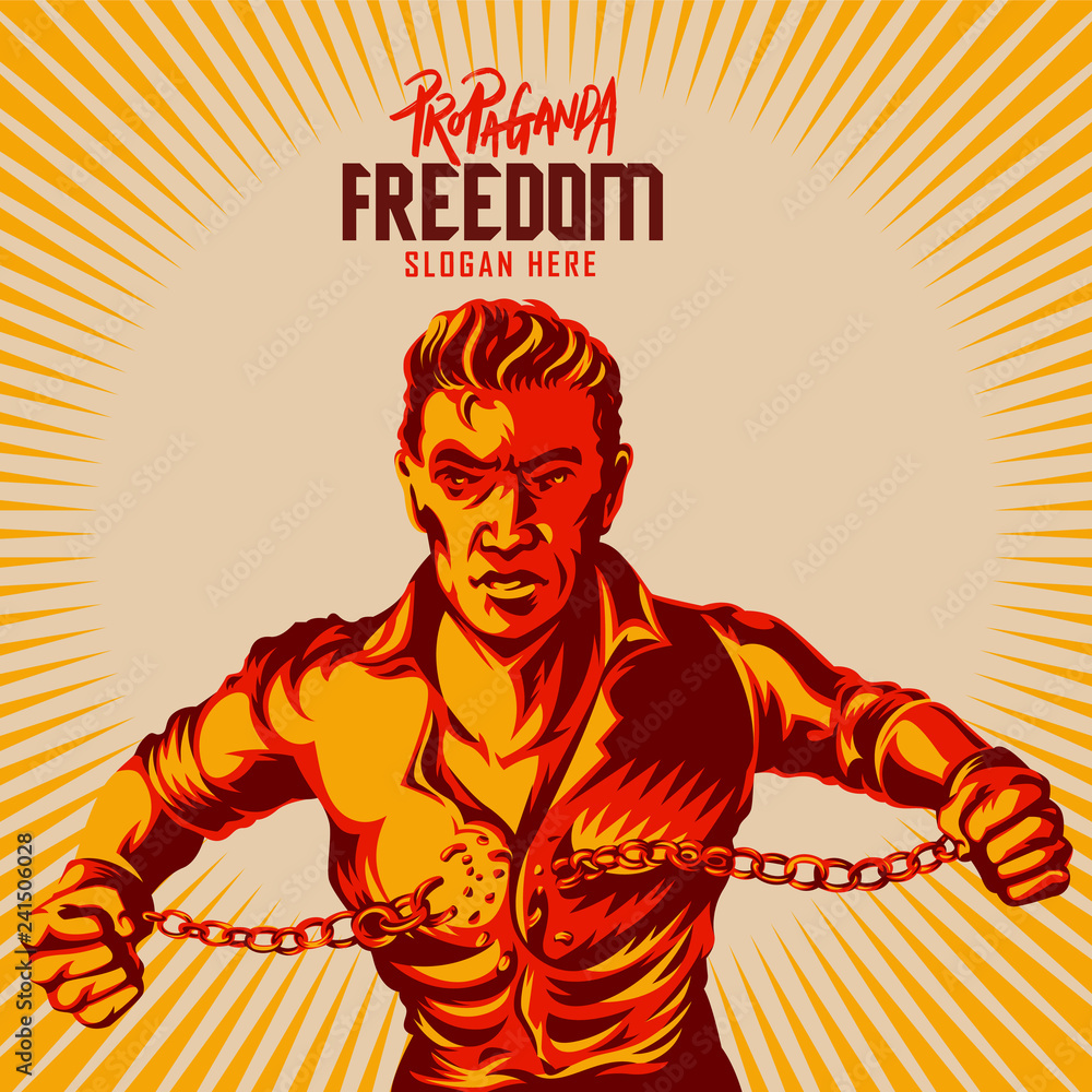 Broken handcuff Freedom concept. Two hands clenched in a fist tearing chains that they shackled the symbol of the revolution of freedom.