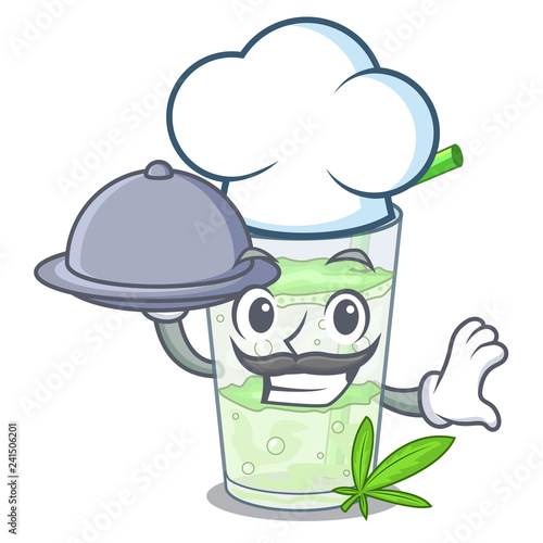 Chef with food water lassi bhang in character cup