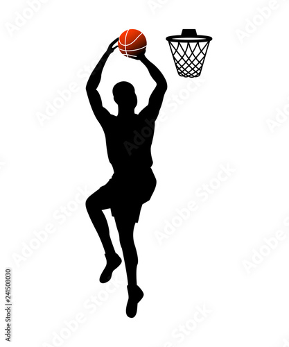Basketball player throwing ball into basket vector