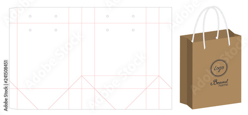 paper bag packaging die-cut and 3d bag mockup
