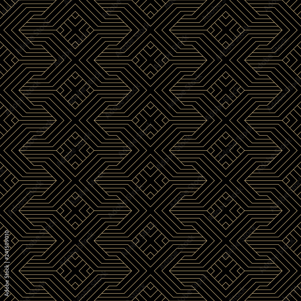 Abstract geometric pattern with lines. seamless vector black and gold background