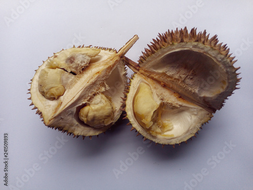 Tropical fruit call durians named on the white background 