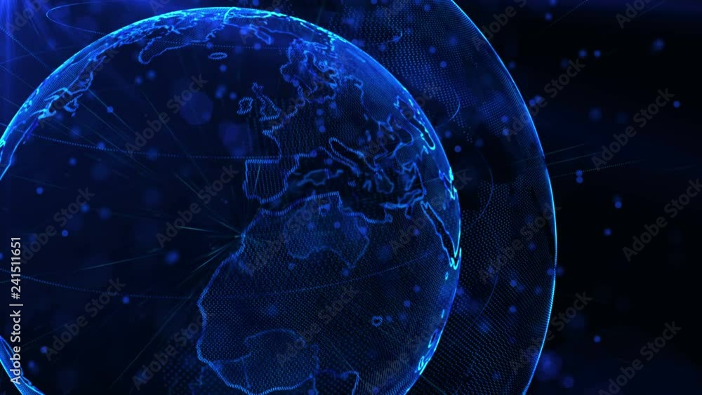 Digital blue planet of Earth. Rotating globe with shining continents. 3D animation with digital Earth and particles. Abstract global business concept.
Digital blue planet of Earth. Rotating globe with shining continents. 3D animation with digital Earth and particles. Abstract global business concept.