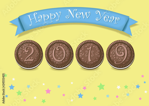 Happy New Year 2019. Chocolate biscuites photo