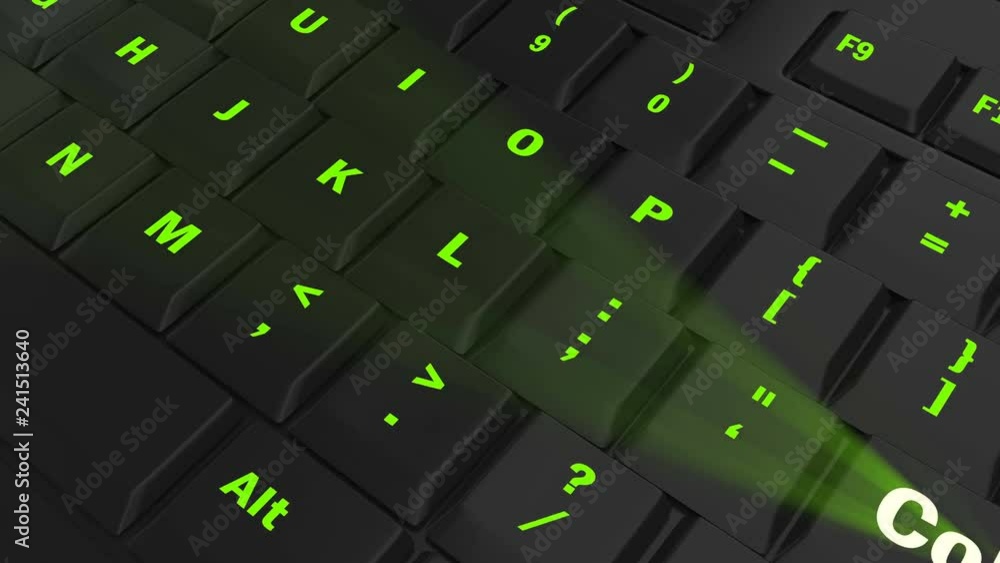 pointing the camera on green glowing Collect key on black computer keyboard pointing the camera on green glowing Collect key on black computer keyboard