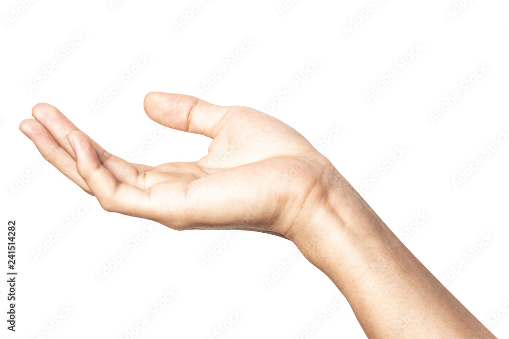 Hand open and ready to help or receive. Gesture isolated on white background with clipping path. Hand open and ready to help or receive. Gesture isolated on white background with clipping path.