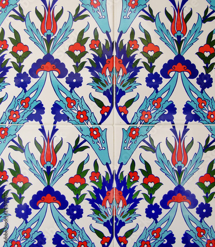 Ancient tile pattern on ceramic wall in Turkey.