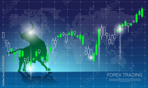 Forex Trading on world map background vector illustration. Candle Stick chart  for forex trade