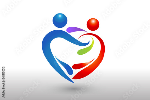 Love heart people dancing icon logo vector