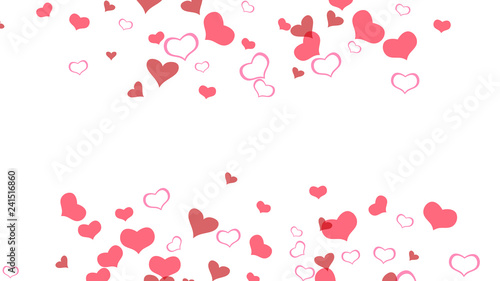 Spring background. The idea of wallpaper design, textiles, packaging, printing, holiday invitation for wedding. Red hearts of confetti crumbled. Red on White fond Vector.