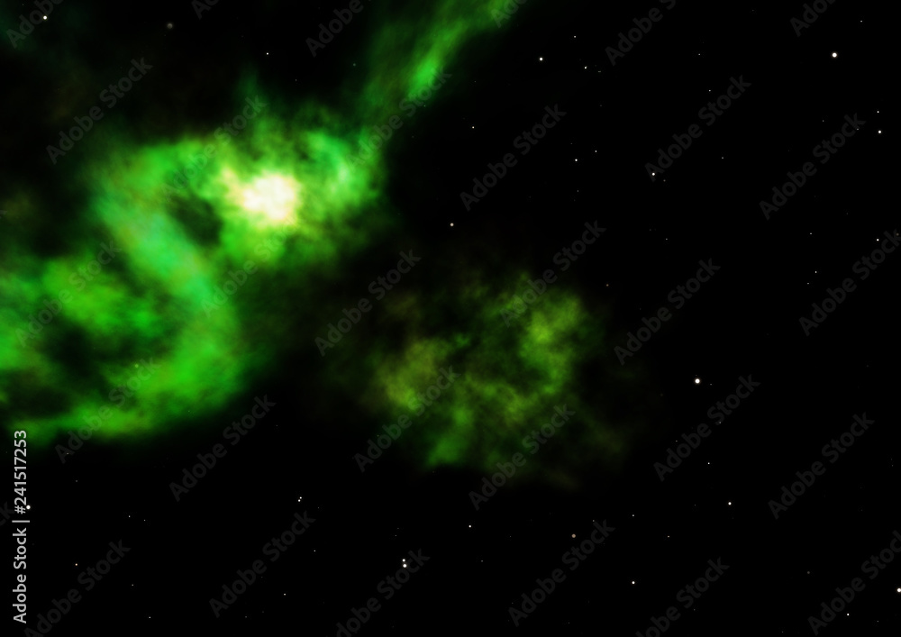 Far being shone nebula and star field. 3D rendering