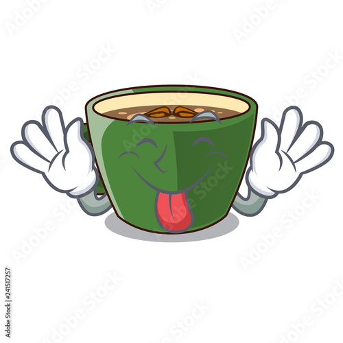 Tongue out indian masala tea isolated on mascot