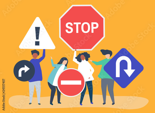 Character illustration of people with traffic sign icons