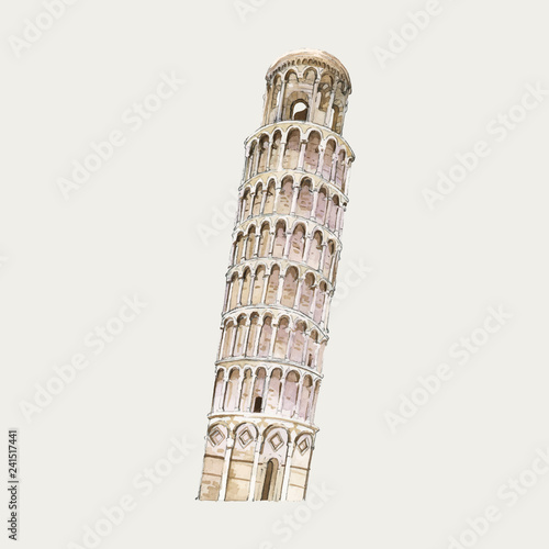 The Leaning Tower of Pisa watercolor illustration