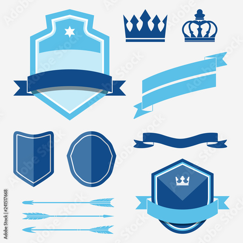 Set of blue label ornament vectors
