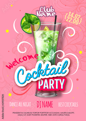 Cocktail party poster in eclectic modern style. Realistic cocktail
