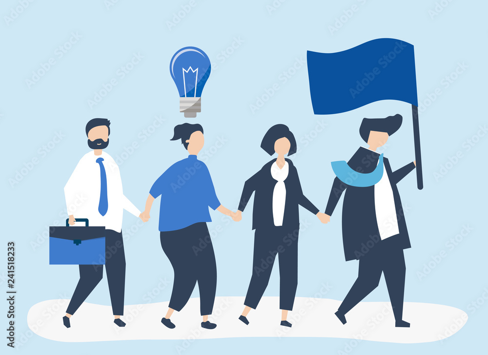 Business people following the leader to find a new market Business people following the leader to find a new market