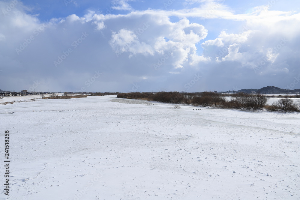 凍結した最上川　Frozen Mogami River