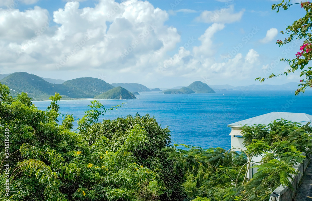 British Virgin Islands, Caribbean scenic view from Marina Cay to Tortola