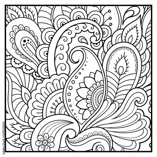 Outline floral pattern for coloring book page. Antistress for adults and children. Doodle ornament in black and white. Hand draw vector illustration.