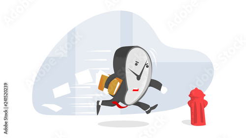 rush hour cute watch live wear office working suits and tie with face rush running in the city vintage grained flat style illustration