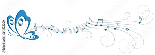 Symbol of butterfly with music notes.