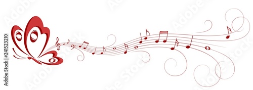 Symbol of butterfly with music notes.