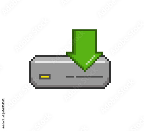 8 bit retro style vector icon of downloading content from a hard drive