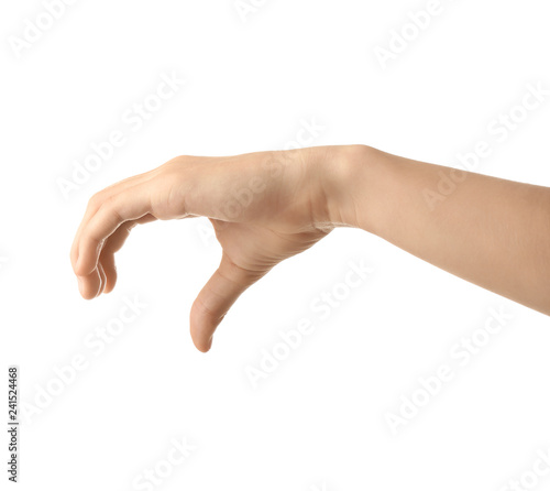 Female hand on white background