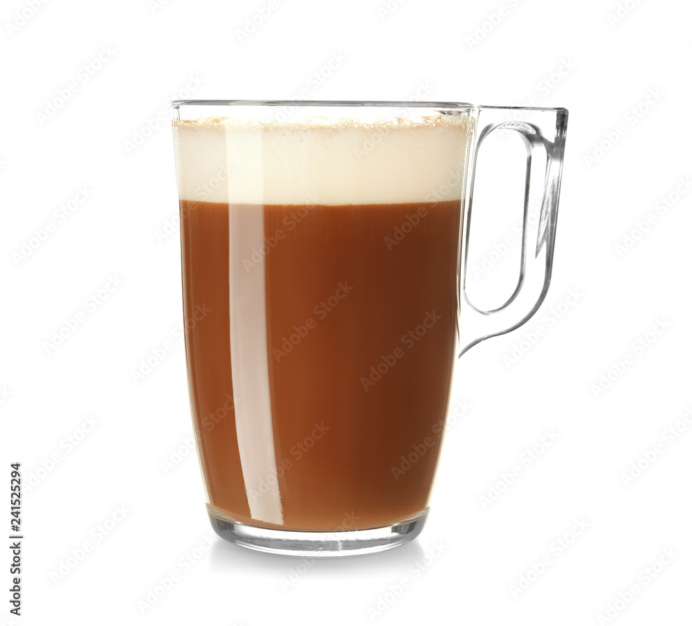 Glass cup of tasty aromatic coffee on white background Glass cup of tasty aromatic coffee on white background