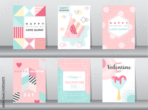 Set of Valentine's day card on retro pattern design,love,cute vector,Vector illustrations
