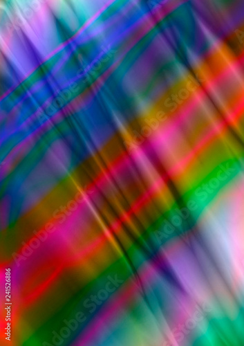 Abstract bright satin background with wavy folds of purple  red  blue and green stripes lying at an angle  